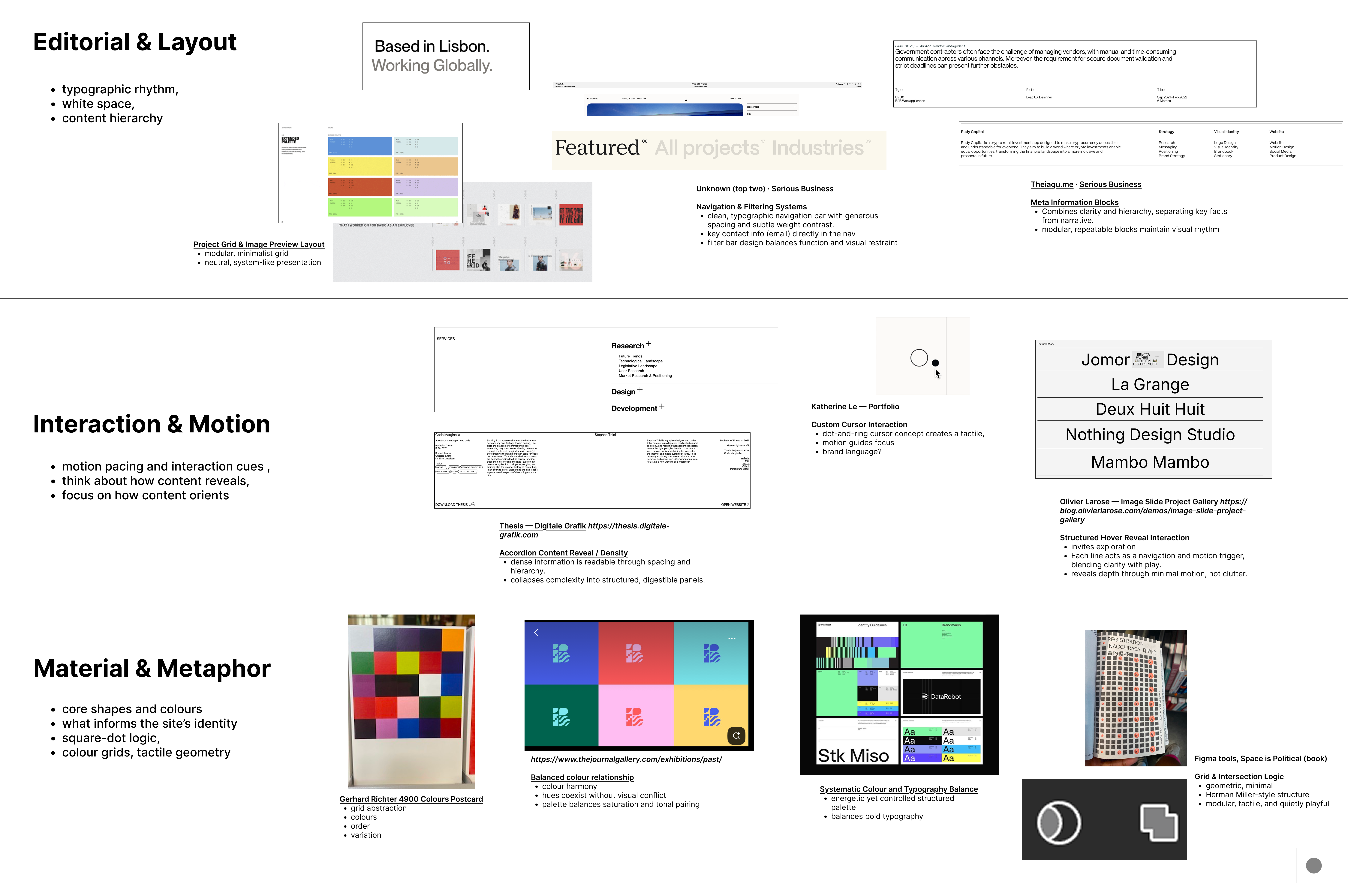 Moodboard showcasing visual direction and design elements for the new portfolio.